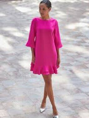 CeCe Kate Ruffle Hem Shift Dress in a vibrant pink, Size 0